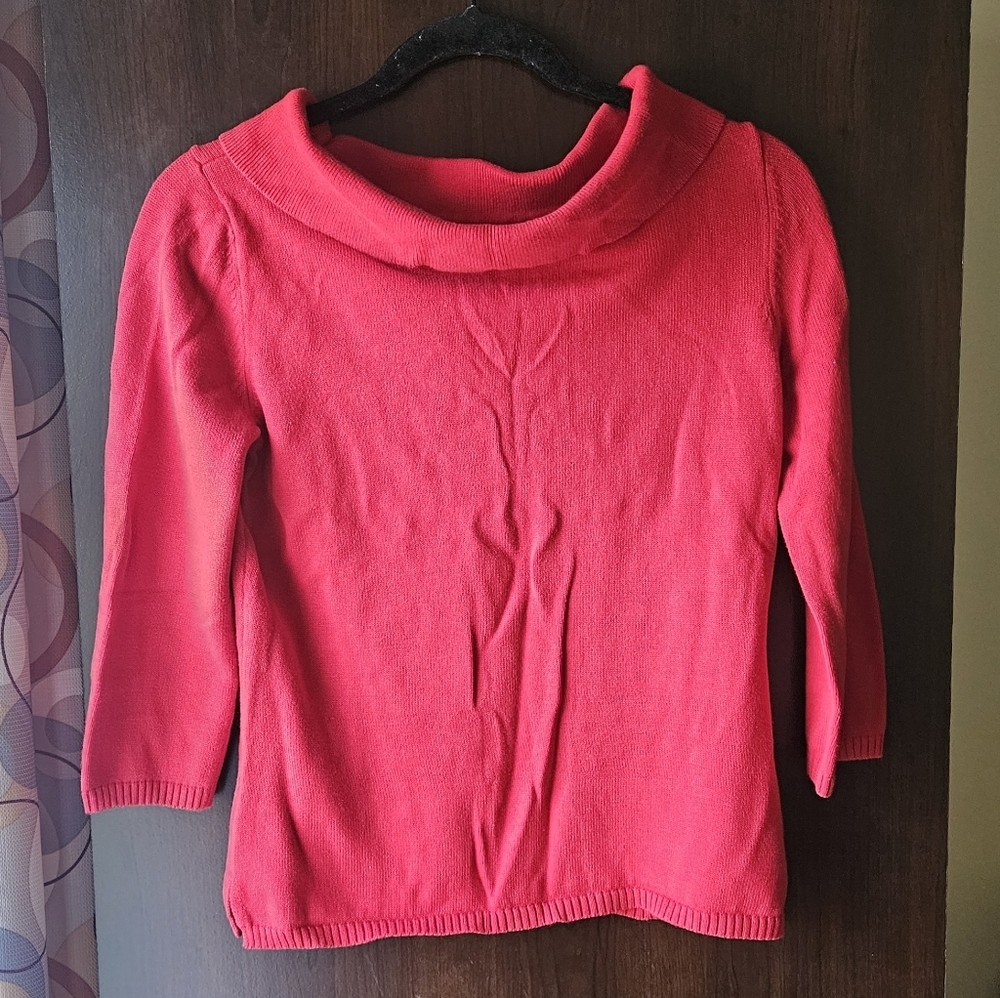 Rafaella Vibrant Red Cowl Neck Sweater With 3/4 Sleeves